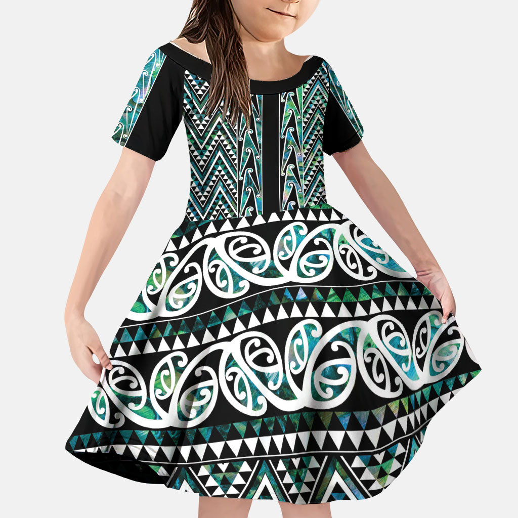 New Zealand Maori Niho Taniwha Family Matching Long Sleeve Bodycon Dress and Hawaiian Shirt Papua Shell - Mangopare Puhoro Pattern