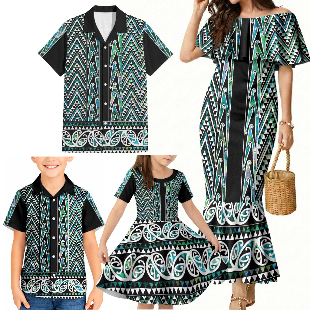 New Zealand Maori Niho Taniwha Family Matching Mermaid Dress and Hawaiian Shirt Papua Shell - Mangopare Puhoro Pattern LT9 - Polynesian Pride