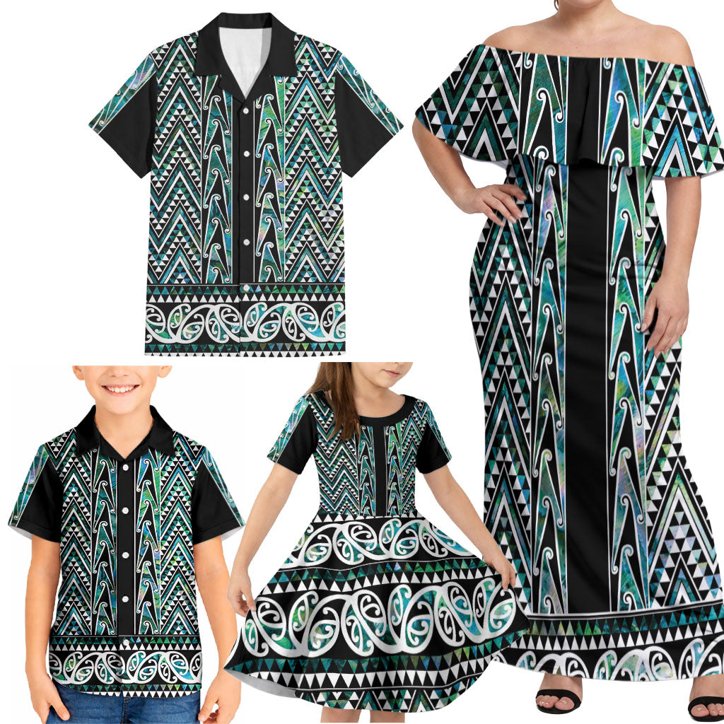 New Zealand Maori Niho Taniwha Family Matching Off Shoulder Maxi Dress and Hawaiian Shirt Papua Shell - Mangopare Puhoro Pattern LT9 - Polynesian Pride