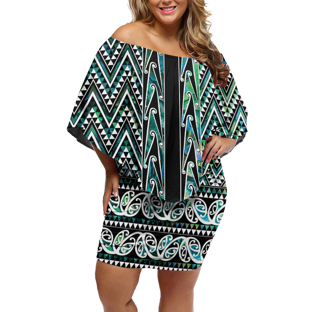 New Zealand Maori Niho Taniwha Family Matching Off Shoulder Short Dress and Hawaiian Shirt Papua Shell - Mangopare Puhoro Pattern