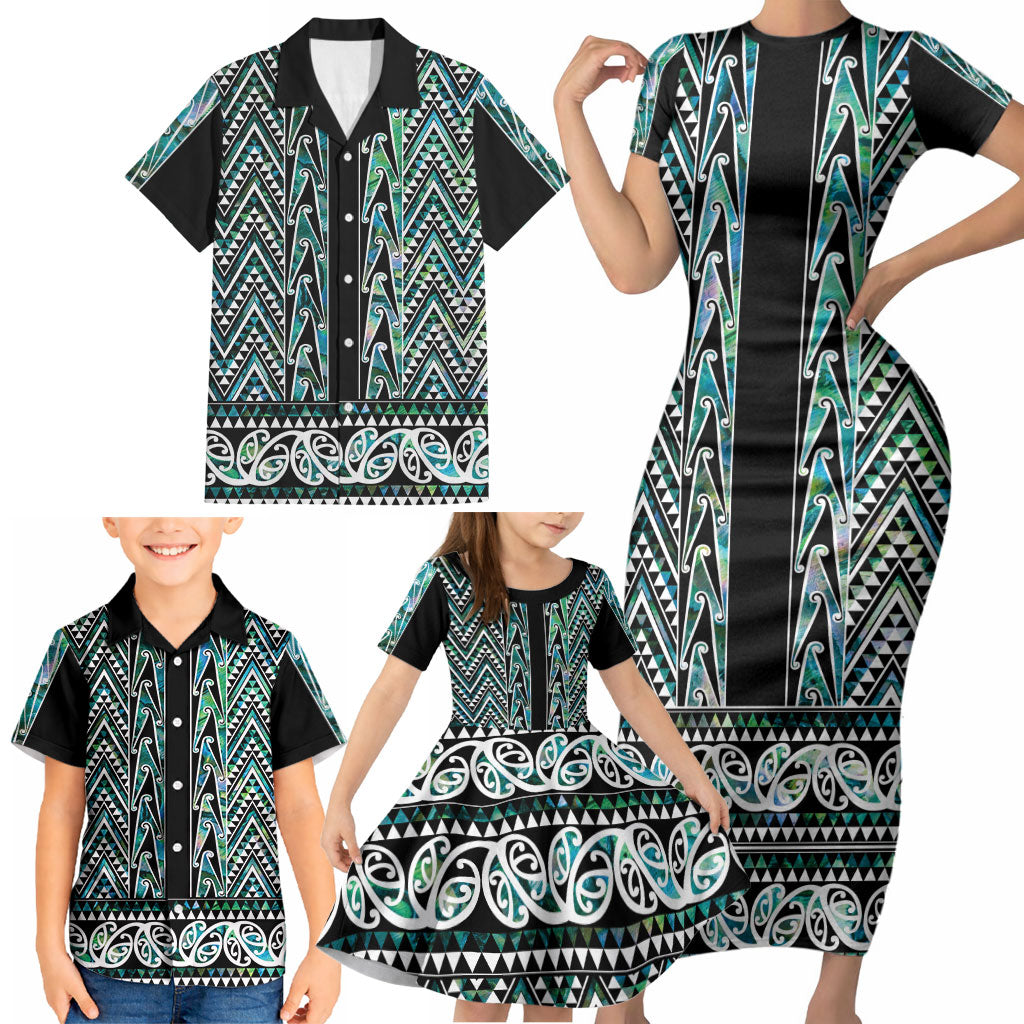 New Zealand Maori Niho Taniwha Family Matching Short Sleeve Bodycon Dress and Hawaiian Shirt Papua Shell - Mangopare Puhoro Pattern LT9 - Polynesian Pride