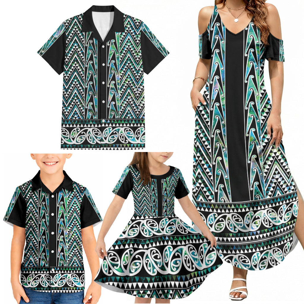 New Zealand Maori Niho Taniwha Family Matching Summer Maxi Dress and Hawaiian Shirt Papua Shell - Mangopare Puhoro Pattern LT9 - Polynesian Pride