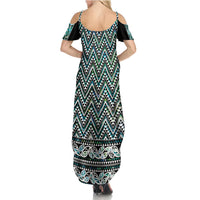 New Zealand Maori Niho Taniwha Family Matching Summer Maxi Dress and Hawaiian Shirt Papua Shell - Mangopare Puhoro Pattern