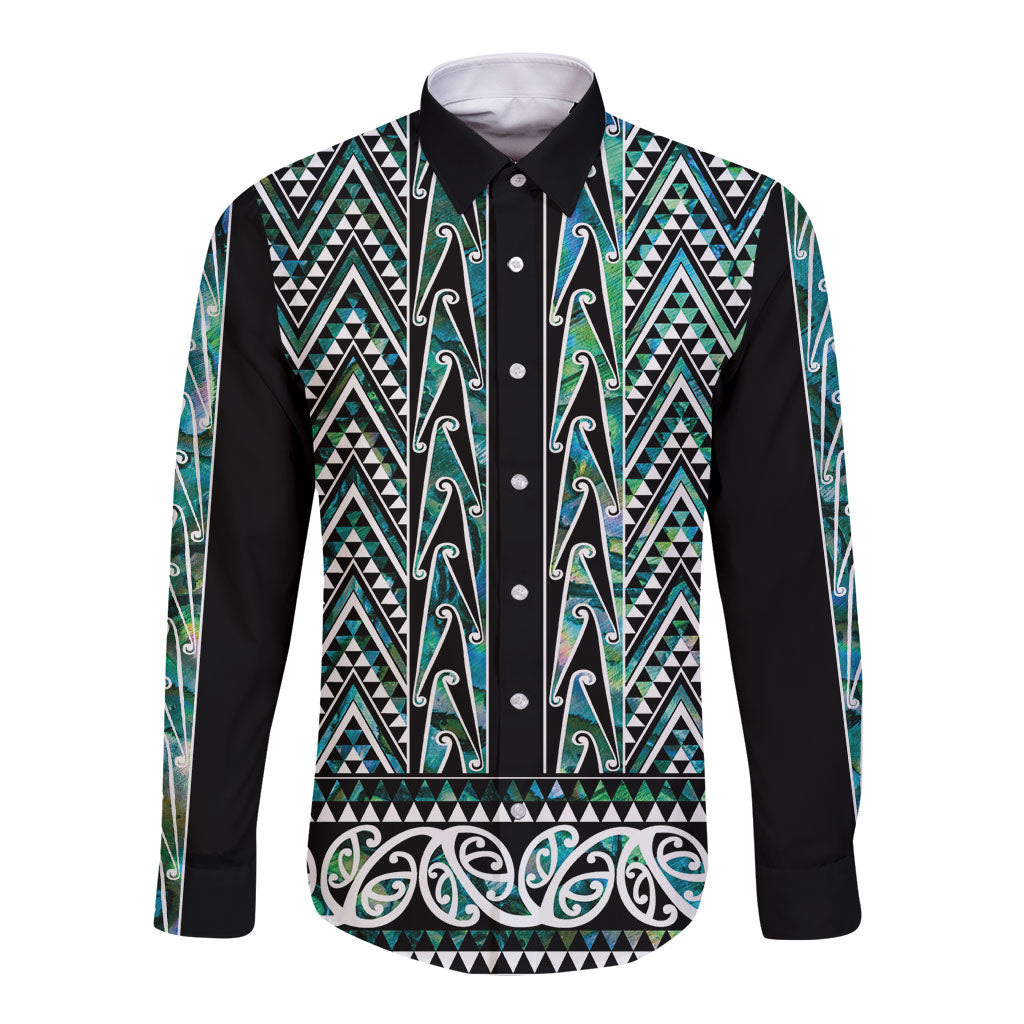 New Zealand Maori Niho Taniwha Long Sleeve Button Shirt Papua Shell - Mangopare Puhoro Pattern LT9 Unisex Green - Polynesian Pride
