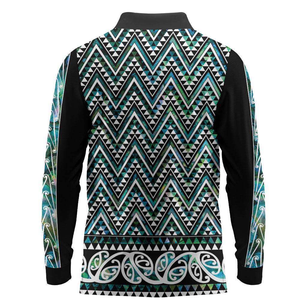 New Zealand Maori Niho Taniwha Long Sleeve Polo Shirt Papua Shell - Mangopare Puhoro Pattern