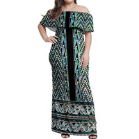 New Zealand Maori Niho Taniwha Off Shoulder Maxi Dress Papua Shell - Mangopare Puhoro Pattern