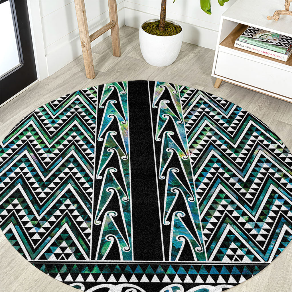New Zealand Maori Niho Taniwha Round Carpet Papua Shell - Mangopare Puhoro Pattern LT9 Green - Polynesian Pride