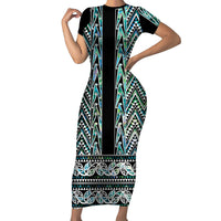 New Zealand Maori Niho Taniwha Short Sleeve Bodycon Dress Papua Shell - Mangopare Puhoro Pattern