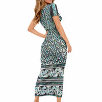 New Zealand Maori Niho Taniwha Short Sleeve Bodycon Dress Papua Shell - Mangopare Puhoro Pattern LT9 - Polynesian Pride