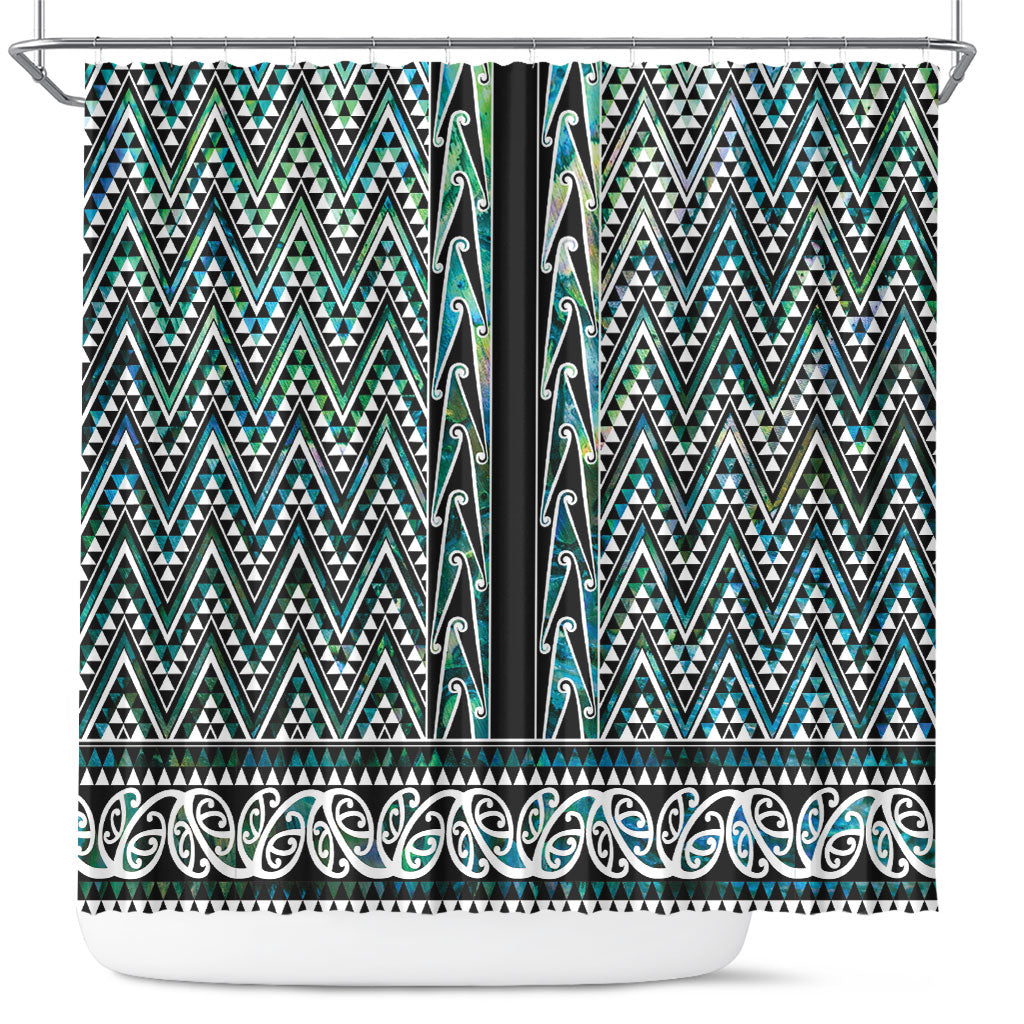 New Zealand Maori Niho Taniwha Shower Curtain Papua Shell - Mangopare Puhoro Pattern LT9 Green - Polynesian Pride