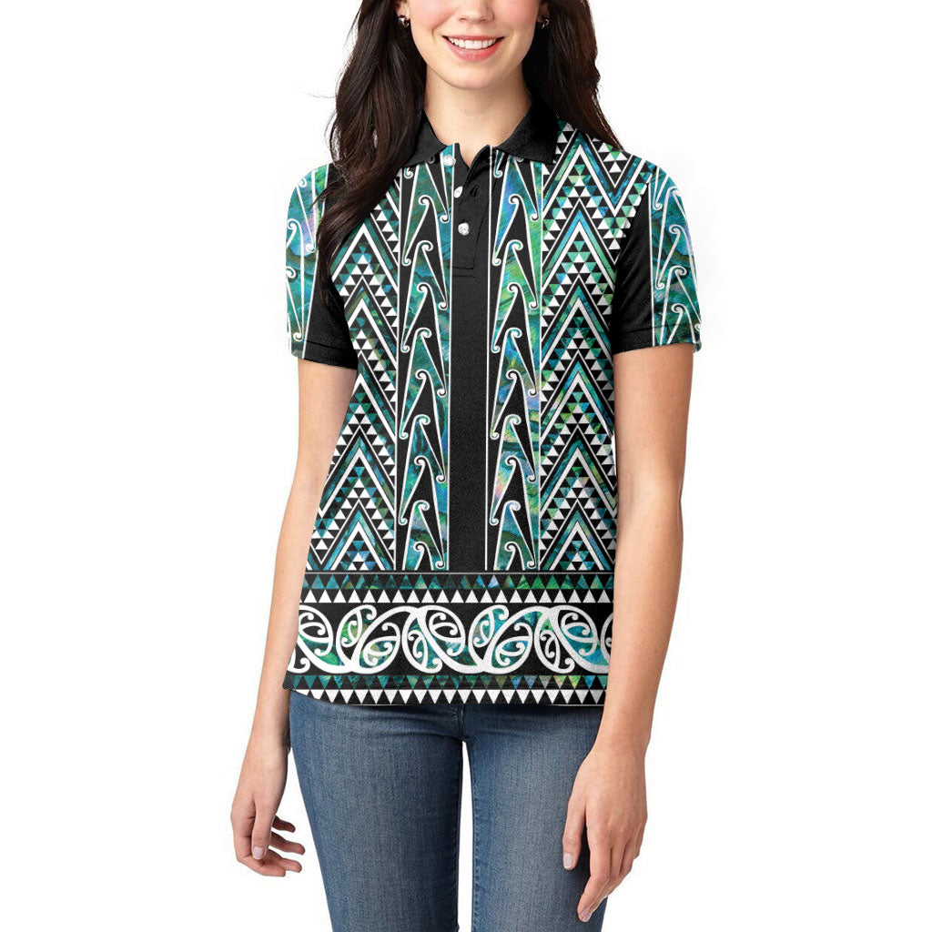 New Zealand Maori Niho Taniwha Women Polo Shirt Papua Shell - Mangopare Puhoro Pattern