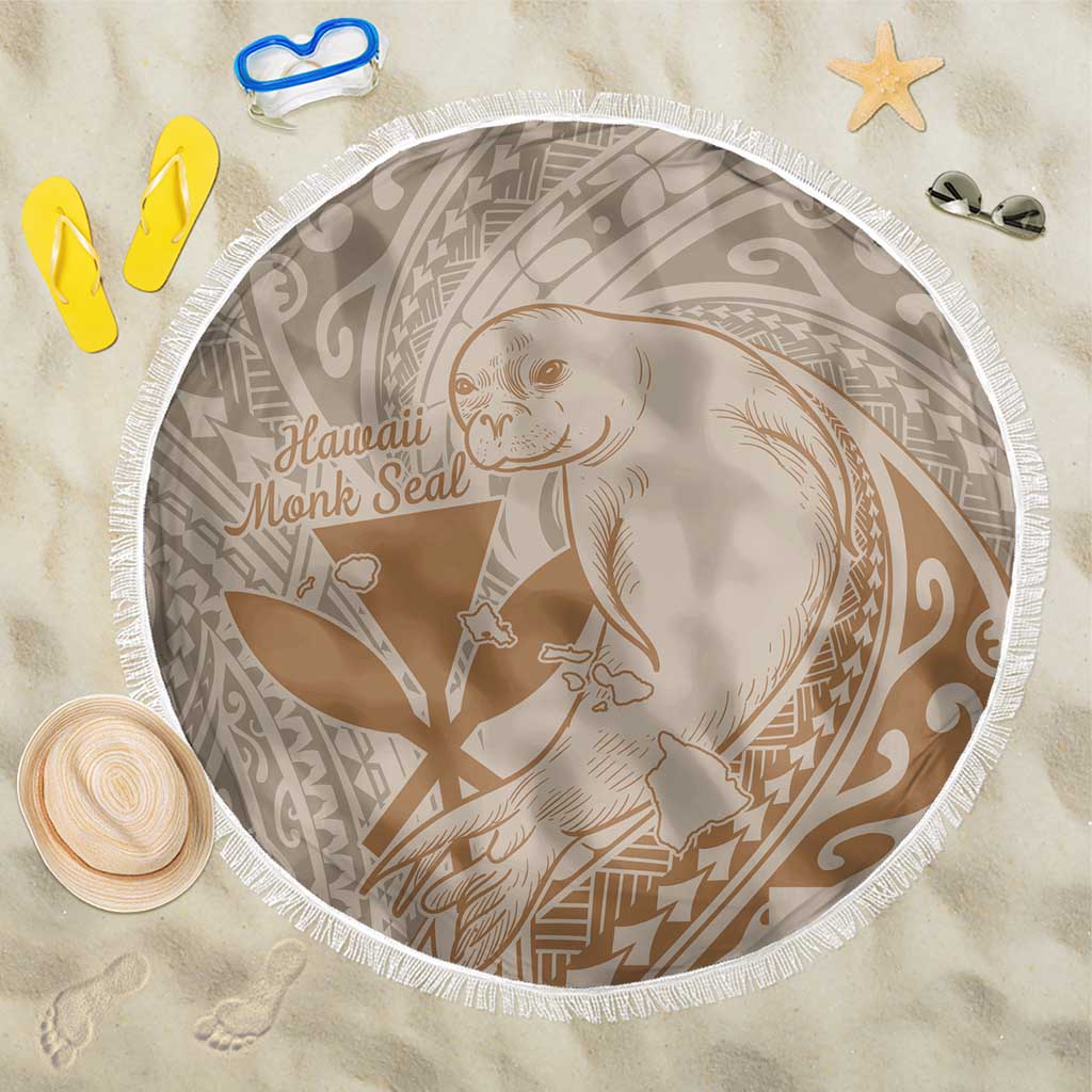 Hawaii Monk Seal and Map Beach Blanket Polynesian Kanaka Maoli Beige Vibe LT9 One Size 150cm Beige - Polynesian Pride