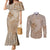 Hawaii Monk Seal and Map Couples Matching Mermaid Dress and Long Sleeve Button Shirt Polynesian Kanaka Maoli Beige Vibe