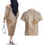 Hawaii Monk Seal and Map Couples Matching Off The Shoulder Long Sleeve Dress and Hawaiian Shirt Polynesian Kanaka Maoli Beige Vibe
