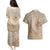 Hawaii Monk Seal and Map Couples Matching Puletasi and Hawaiian Shirt Polynesian Kanaka Maoli Beige Vibe