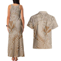Hawaii Monk Seal and Map Couples Matching Tank Maxi Dress and Hawaiian Shirt Polynesian Kanaka Maoli Beige Vibe