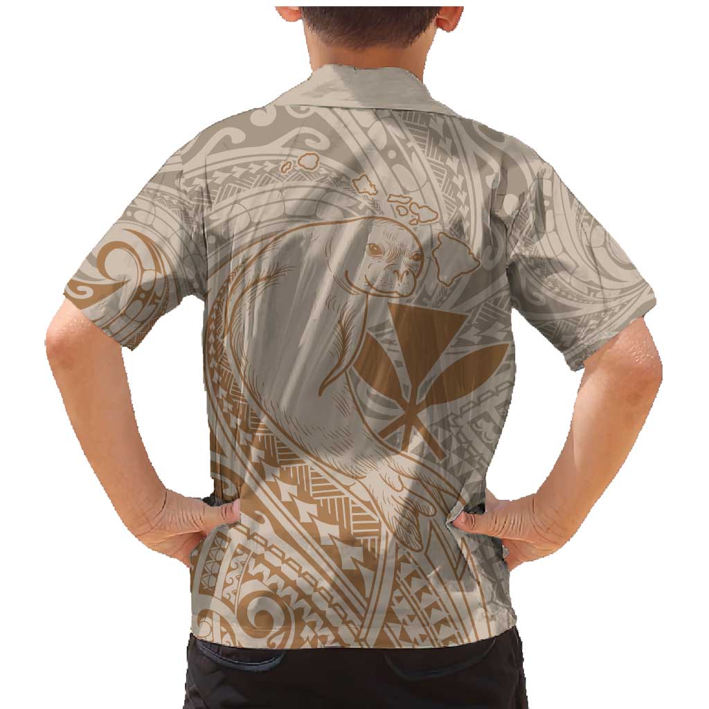 Hawaii Monk Seal and Map Family Matching Mermaid Dress and Hawaiian Shirt Polynesian Kanaka Maoli Beige Vibe