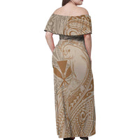 Hawaii Monk Seal and Map Family Matching Off Shoulder Maxi Dress and Hawaiian Shirt Polynesian Kanaka Maoli Beige Vibe