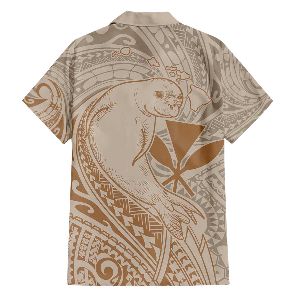 Hawaii Monk Seal and Map Family Matching Short Sleeve Bodycon Dress and Hawaiian Shirt Polynesian Kanaka Maoli Beige Vibe