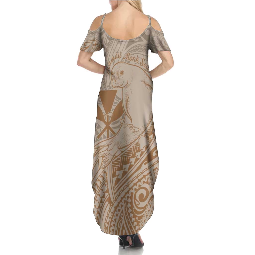 Hawaii Monk Seal and Map Family Matching Summer Maxi Dress and Hawaiian Shirt Polynesian Kanaka Maoli Beige Vibe