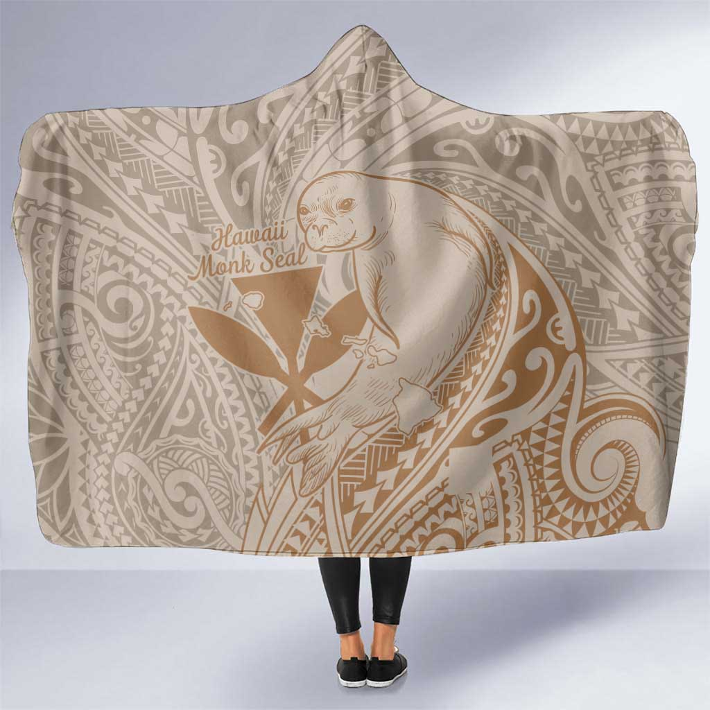 Hawaii Monk Seal and Map Hooded Blanket Polynesian Kanaka Maoli Beige Vibe LT9 One Size Beige - Polynesian Pride