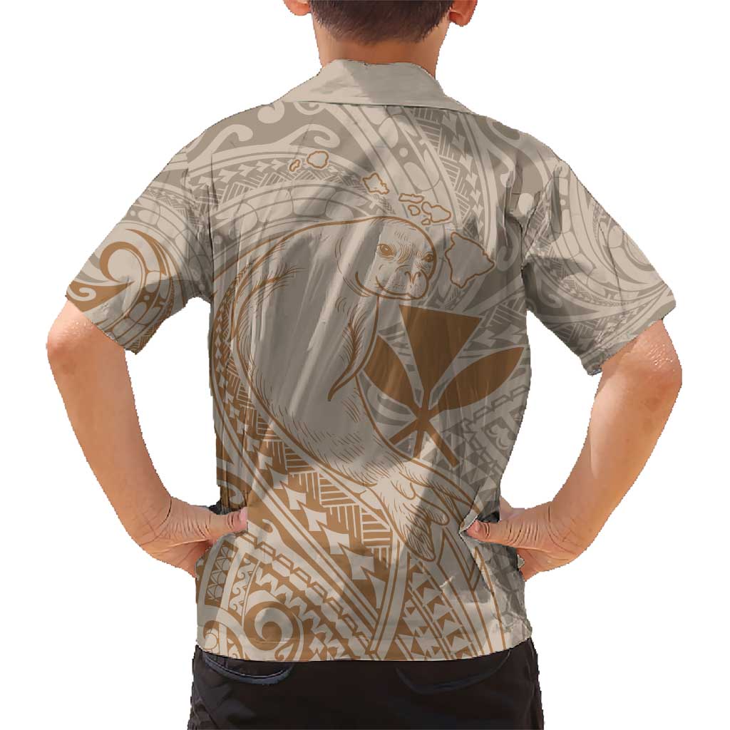 Hawaii Monk Seal and Map Kid Hawaiian Shirt Polynesian Kanaka Maoli Beige Vibe