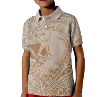 Hawaii Monk Seal and Map Kid Polo Shirt Polynesian Kanaka Maoli Beige Vibe