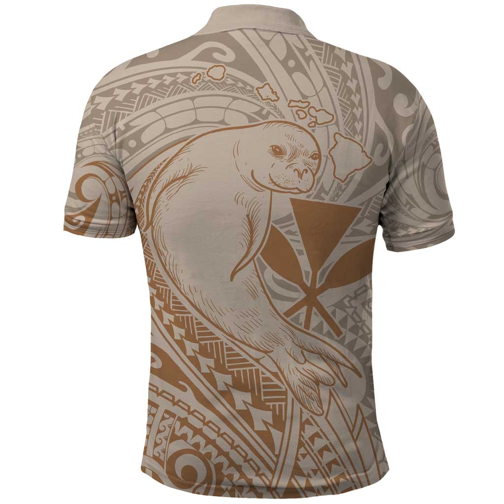 Hawaii Monk Seal and Map Polo Shirt Polynesian Kanaka Maoli Beige Vibe