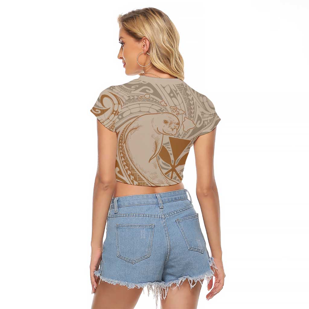 Hawaii Monk Seal and Map Raglan Cropped T Shirt Polynesian Kanaka Maoli Beige Vibe