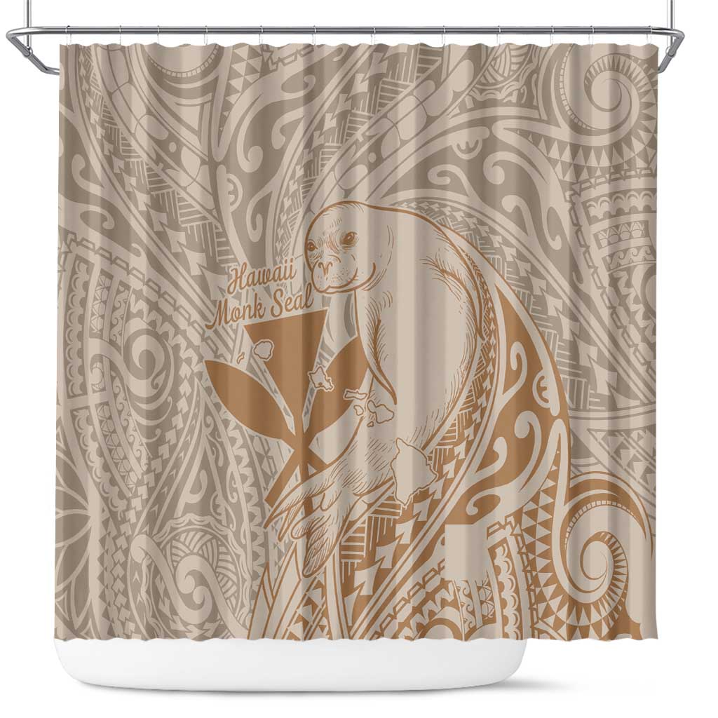Hawaii Monk Seal and Map Shower Curtain Polynesian Kanaka Maoli Beige Vibe LT9 Beige - Polynesian Pride