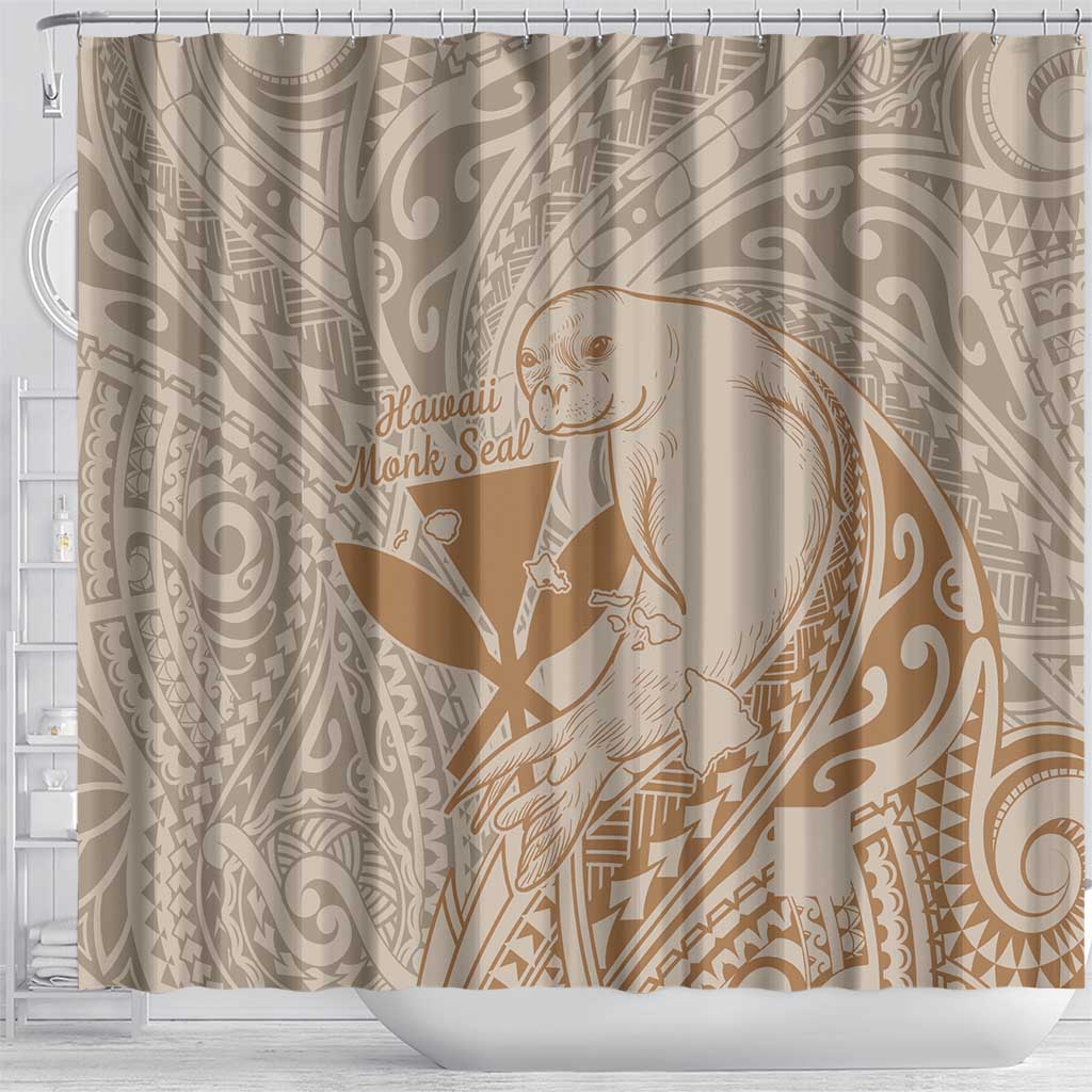 Hawaii Monk Seal and Map Shower Curtain Polynesian Kanaka Maoli Beige Vibe