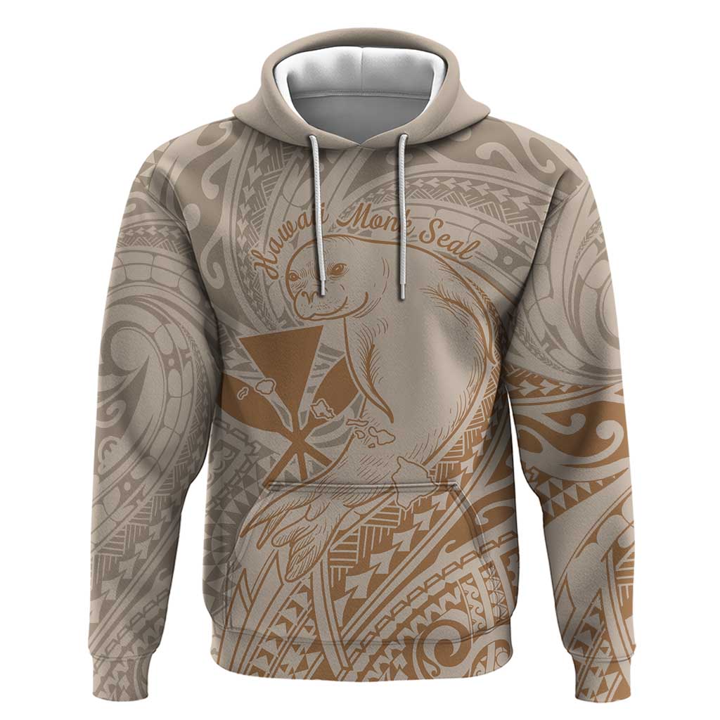 Hawaii Monk Seal and Map Zip Hoodie Polynesian Kanaka Maoli Beige Vibe