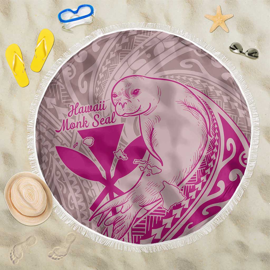 Hawaii Monk Seal and Map Beach Blanket Polynesian Kanaka Maoli Pink Vibe LT9 One Size 150cm Pink - Polynesian Pride