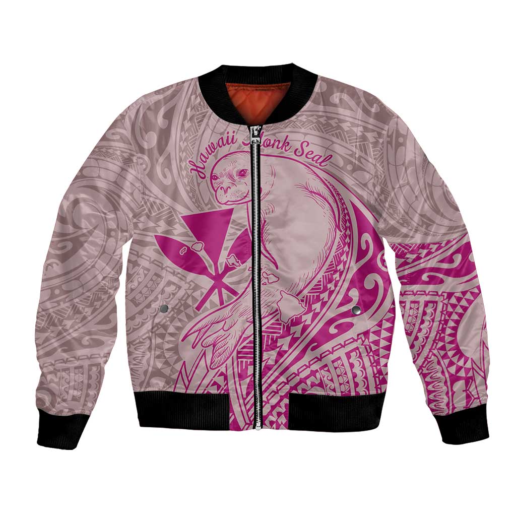 Hawaii Monk Seal and Map Bomber Jacket Polynesian Kanaka Maoli Pink Vibe LT9 Unisex Pink - Polynesian Pride