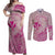 Hawaii Monk Seal and Map Couples Matching Off Shoulder Maxi Dress and Long Sleeve Button Shirt Polynesian Kanaka Maoli Pink Vibe