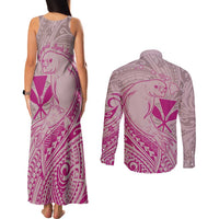 Hawaii Monk Seal and Map Couples Matching Tank Maxi Dress and Long Sleeve Button Shirt Polynesian Kanaka Maoli Pink Vibe