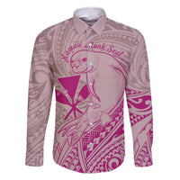 Hawaii Monk Seal and Map Family Matching Off The Shoulder Long Sleeve Dress and Hawaiian Shirt Polynesian Kanaka Maoli Pink Vibe LT9 Dad's Shirt - Long Sleeve Pink - Polynesian Pride