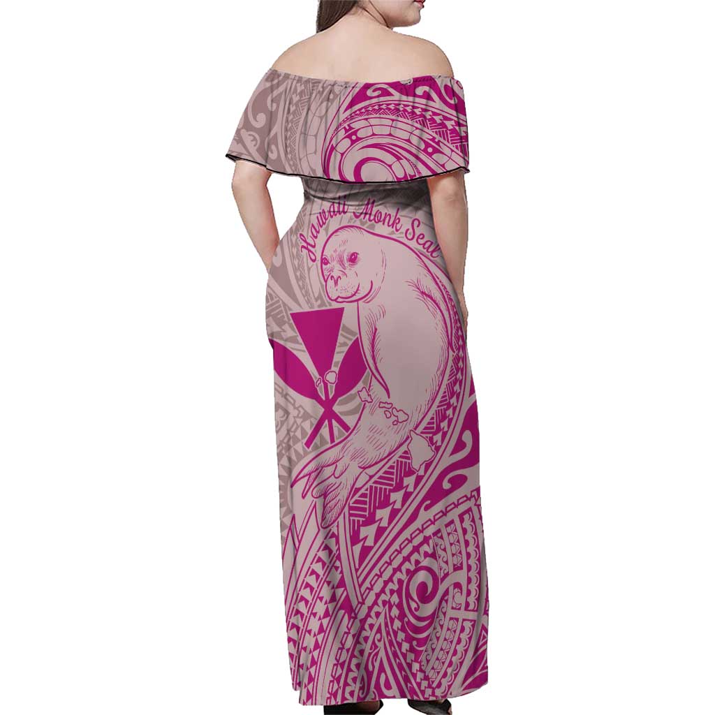 Hawaii Monk Seal and Map Family Matching Off Shoulder Maxi Dress and Hawaiian Shirt Polynesian Kanaka Maoli Pink Vibe
