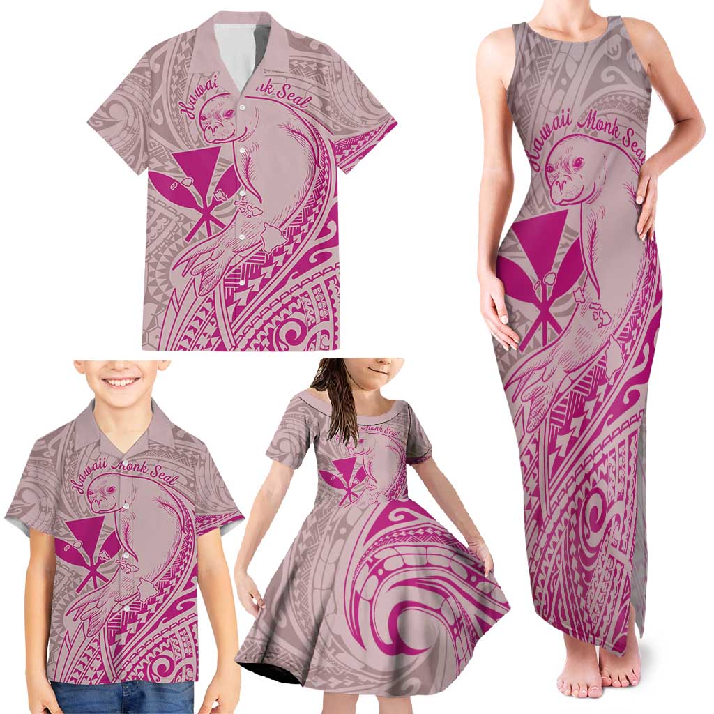 Hawaii Monk Seal and Map Family Matching Tank Maxi Dress and Hawaiian Shirt Polynesian Kanaka Maoli Pink Vibe LT9 - Polynesian Pride