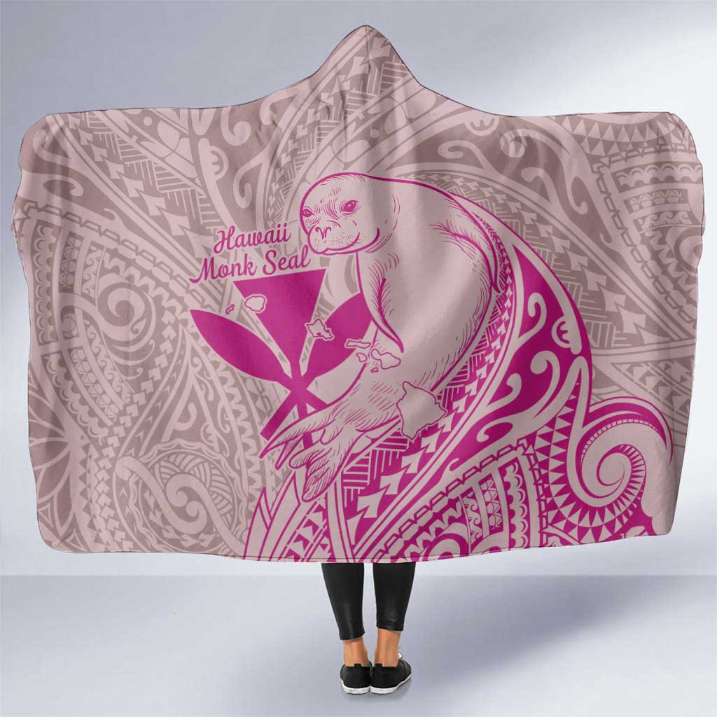 Hawaii Monk Seal and Map Hooded Blanket Polynesian Kanaka Maoli Pink Vibe LT9 One Size Pink - Polynesian Pride