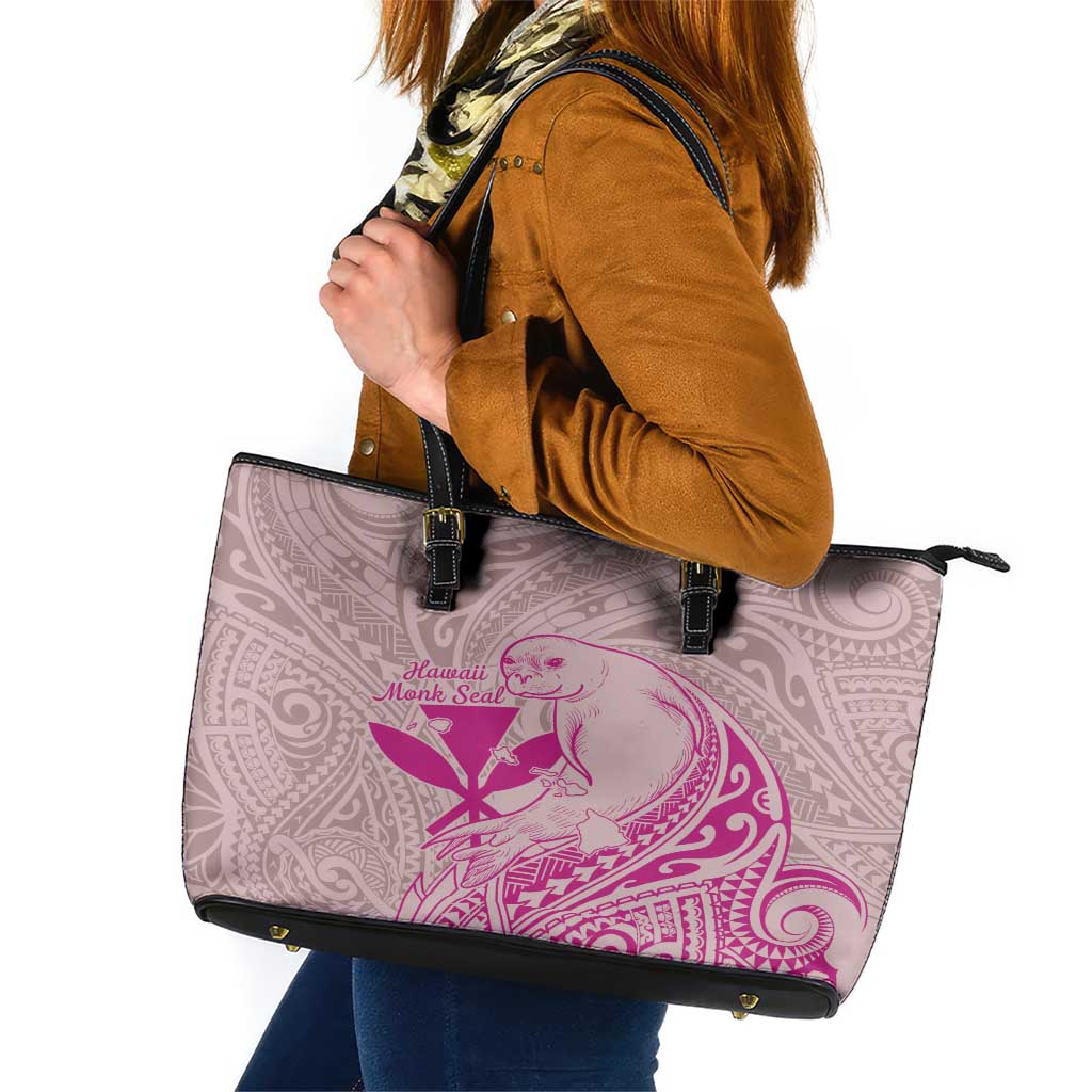 Hawaii Monk Seal and Map Leather Tote Bag Polynesian Kanaka Maoli Pink Vibe LT9 Pink - Polynesian Pride