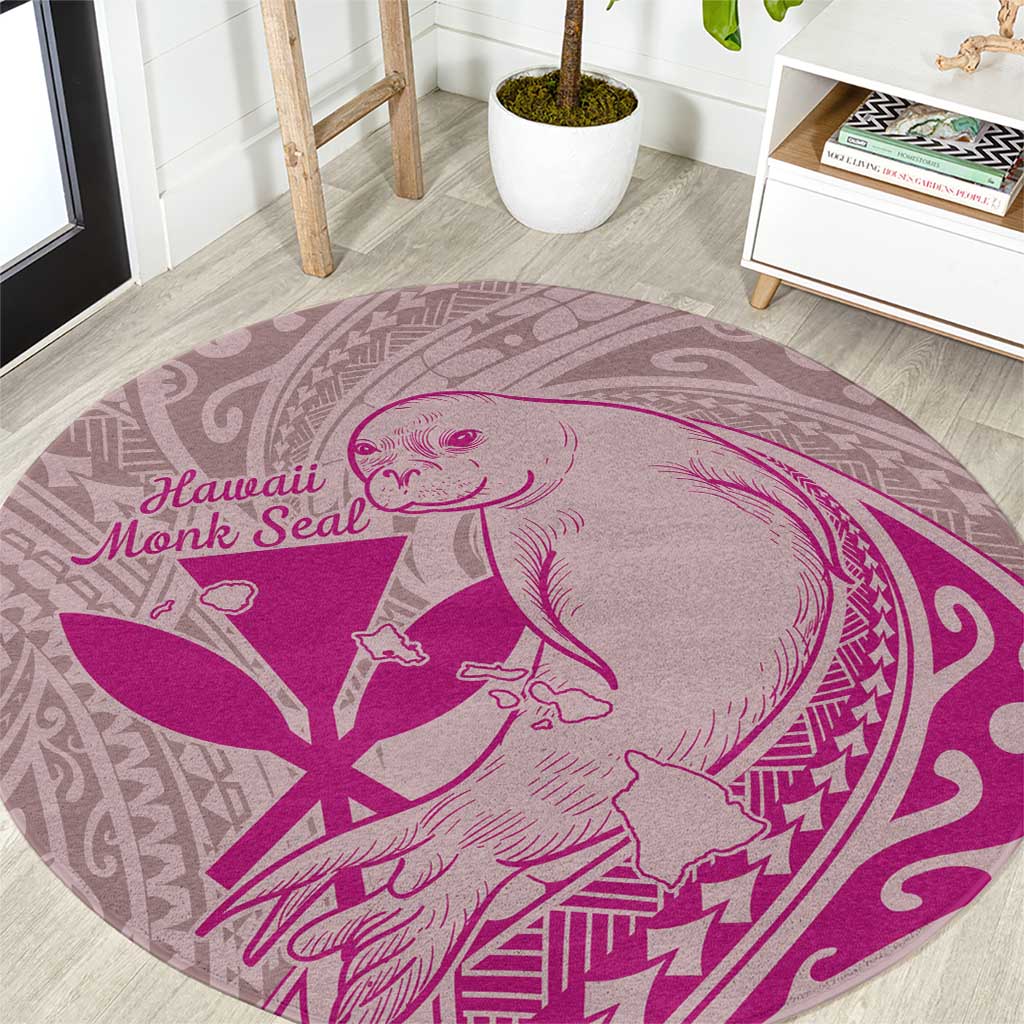 Hawaii Monk Seal and Map Round Carpet Polynesian Kanaka Maoli Pink Vibe LT9 Pink - Polynesian Pride