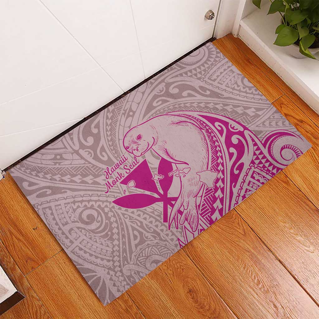 Hawaii Monk Seal and Map Rubber Doormat Polynesian Kanaka Maoli Pink Vibe