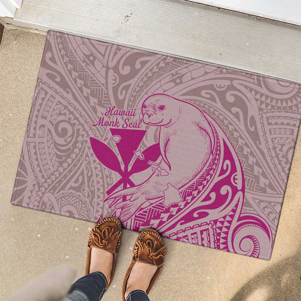 Hawaii Monk Seal and Map Rubber Doormat Polynesian Kanaka Maoli Pink Vibe