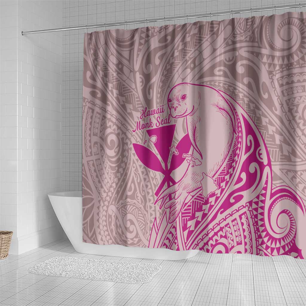 Hawaii Monk Seal and Map Shower Curtain Polynesian Kanaka Maoli Pink Vibe