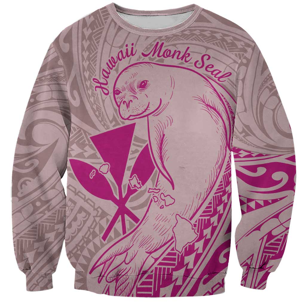 Hawaii Monk Seal and Map Sweatshirt Polynesian Kanaka Maoli Pink Vibe LT9 Unisex Pink - Polynesian Pride
