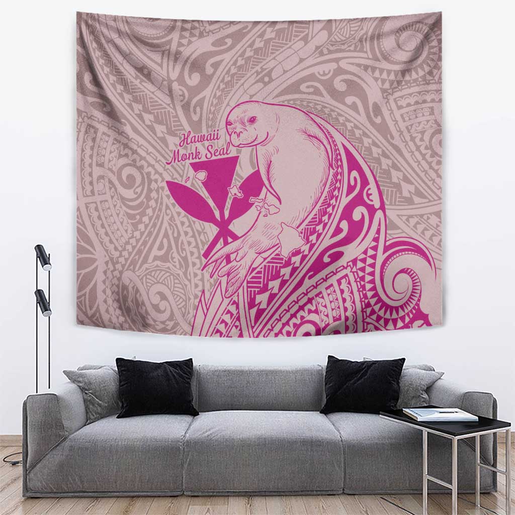 Hawaii Monk Seal and Map Tapestry Polynesian Kanaka Maoli Pink Vibe LT9 Pink - Polynesian Pride