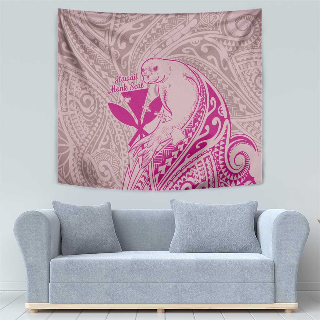 Hawaii Monk Seal and Map Tapestry Polynesian Kanaka Maoli Pink Vibe