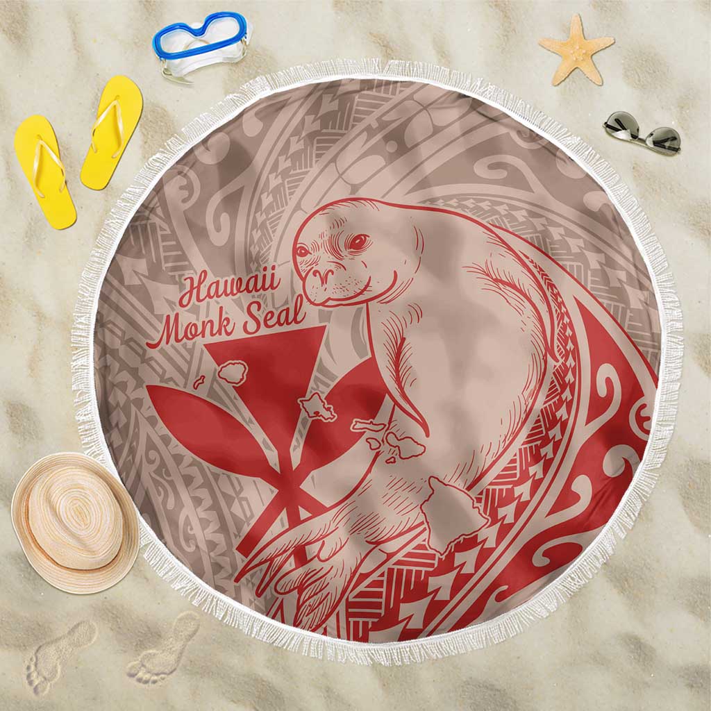 Hawaii Monk Seal and Map Beach Blanket Polynesian Kanaka Maoli Red Vibe