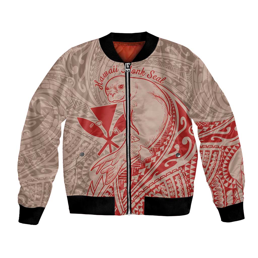 Hawaii Monk Seal and Map Bomber Jacket Polynesian Kanaka Maoli Red Vibe LT9 Unisex Red - Polynesian Pride